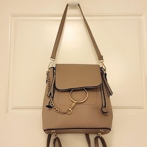 Tan Gold Hoop & Chain Mini Backpack/Handbag